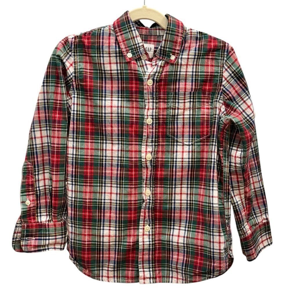 GAP Kids Boys Long Sleeve Plaid Cotton Button Down Collared Shirt. Small. 6-7.